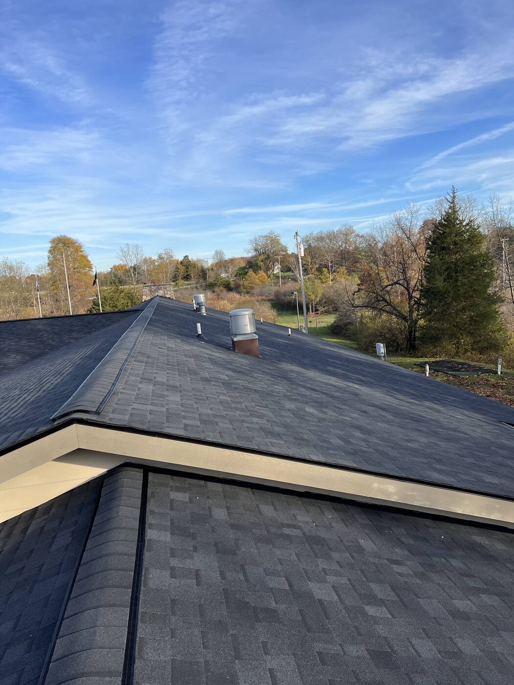 New shingles, drip edge and gutter line at the eave