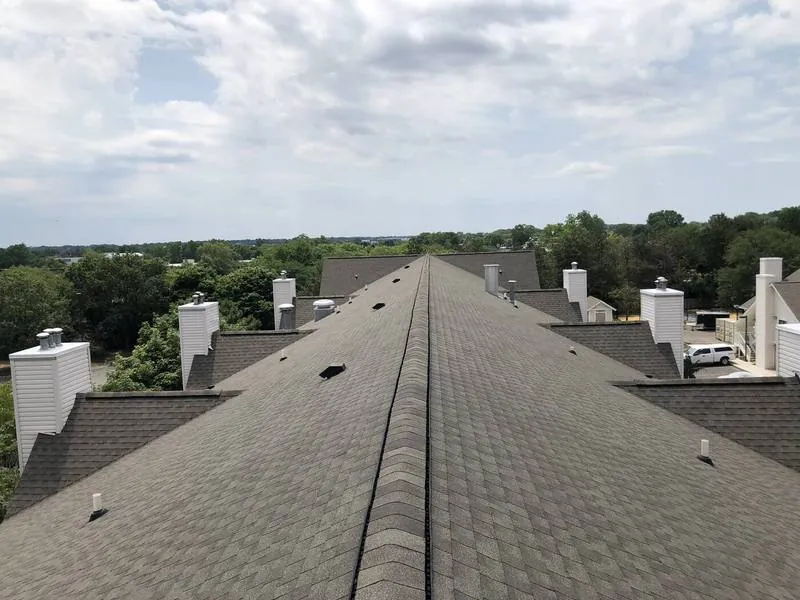Ridge line running the length of a condominium building